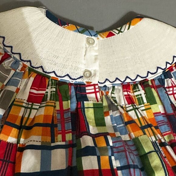 "Banana Split” Nautical Plaid Smocked Dress  size 6 - Picture 6 of 6